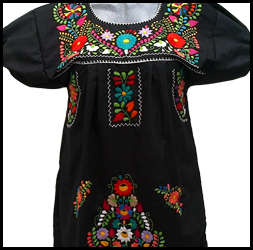 Vestido negro bordado con flores de colores